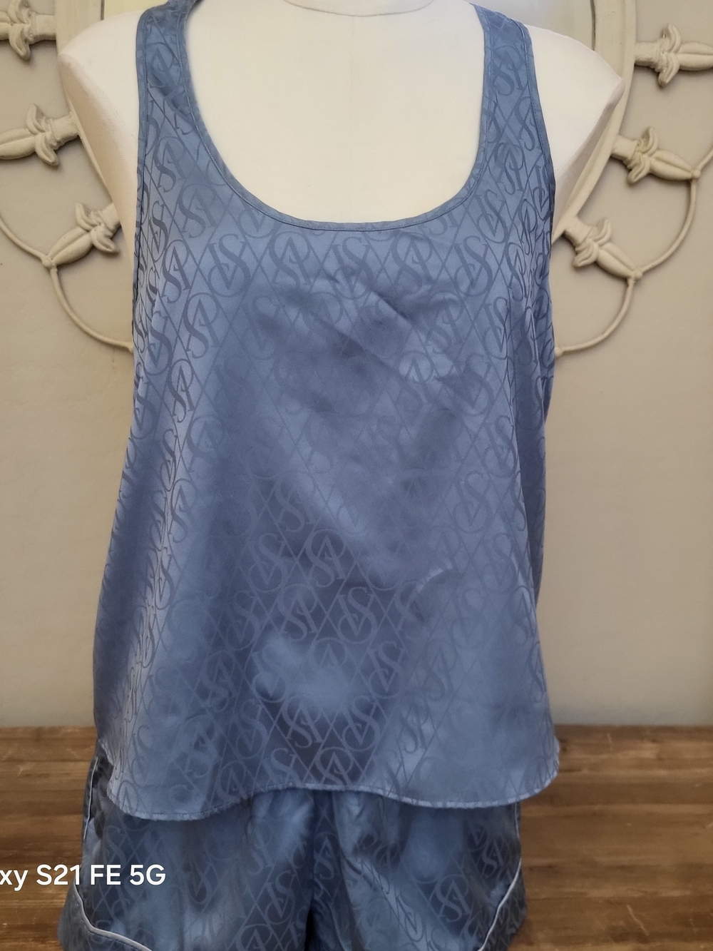 Victoria's Secret Blue Satin Pajama Tank and Shorts Set